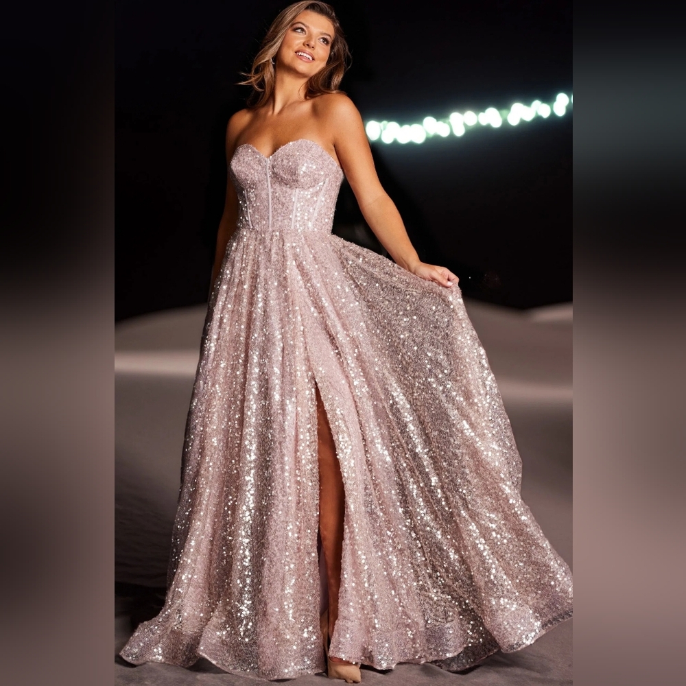 Jovani #38607 Elegant Strapless Sequin Ball  Gown, Size 0 Pink